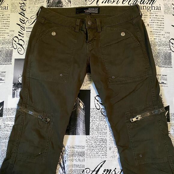 Guess olive green zipper cargo pants low rise straight leg y2k vintage skater - Picture 1 of 4